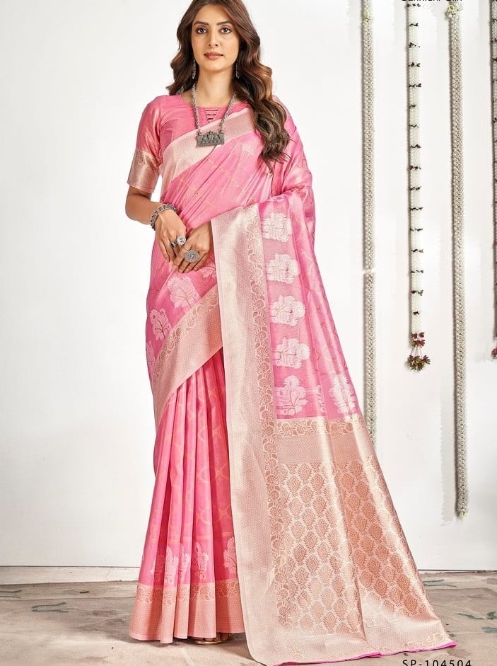 Pastel Color Tissue Silk Saree For Wedding - Image 4