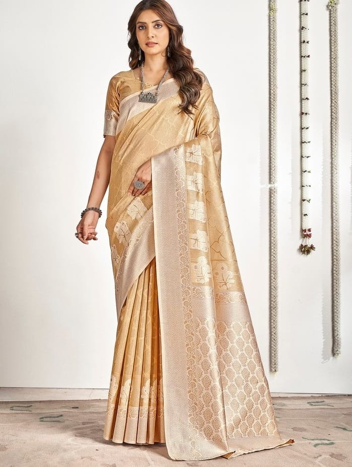 Pastel Color Tissue Silk Saree For Wedding - Image 5