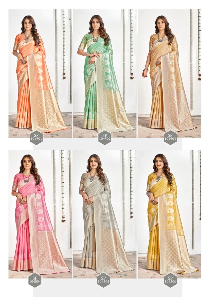 Pastel Color Tissue Silk Saree For Wedding - Image 8