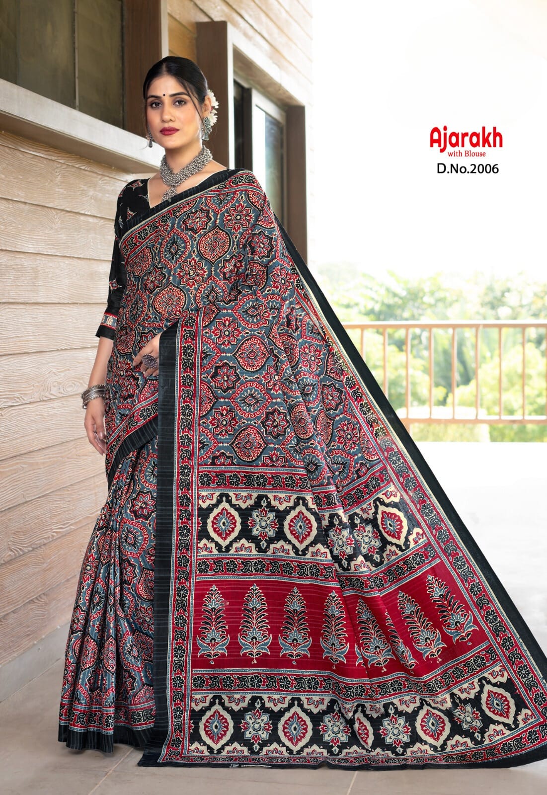 Daily Wear Cotton Ajrakh Printed Saree