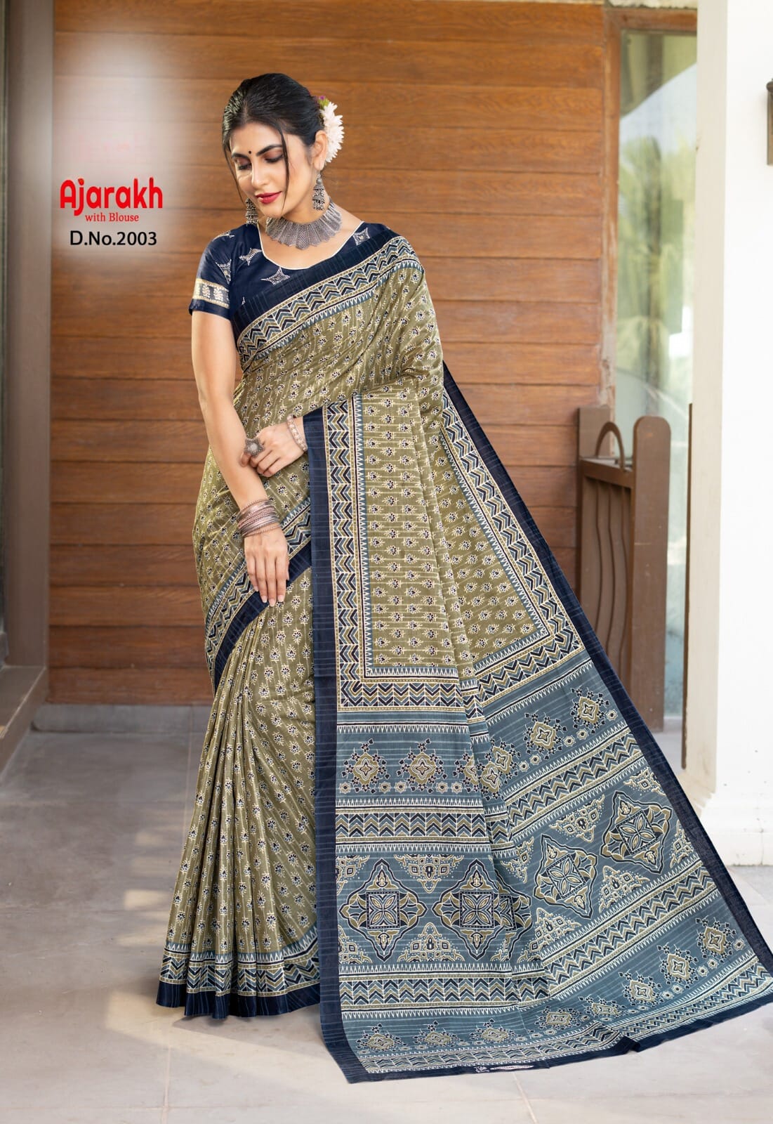 Daily Wear Cotton Ajrakh Printed Saree