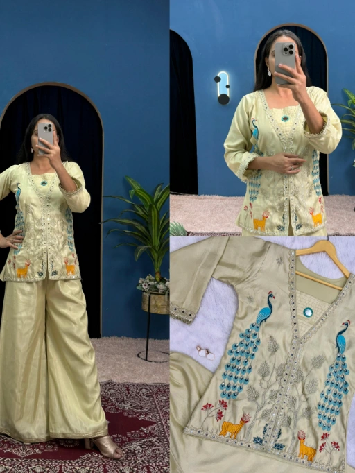 Trending Co-ord set With Peacock Embroidery