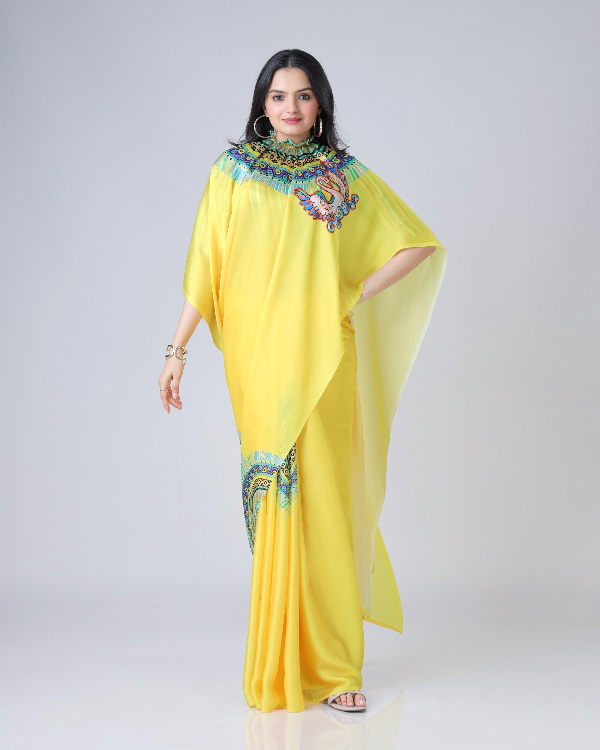 Yellow Hand Free Saree Haldi Attire