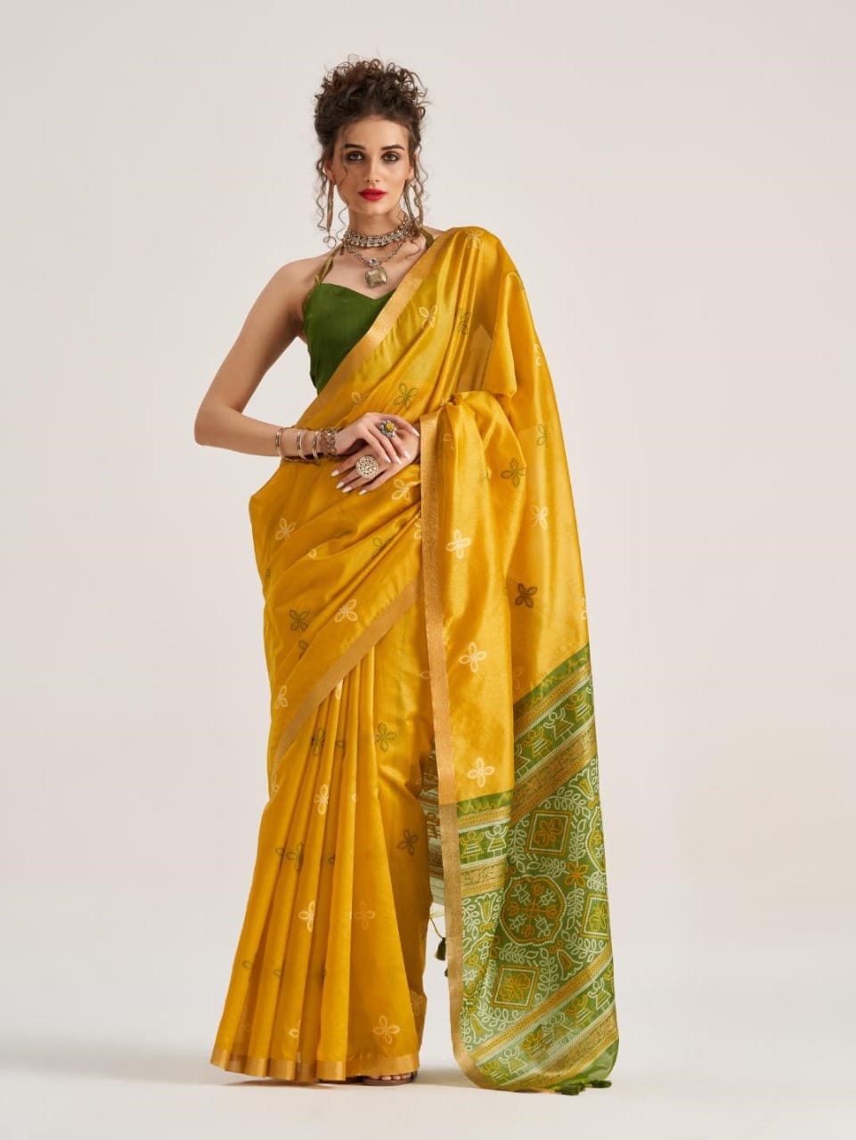 Wedding Wear Silk Patola Saree With Bandhani Print Pallu
