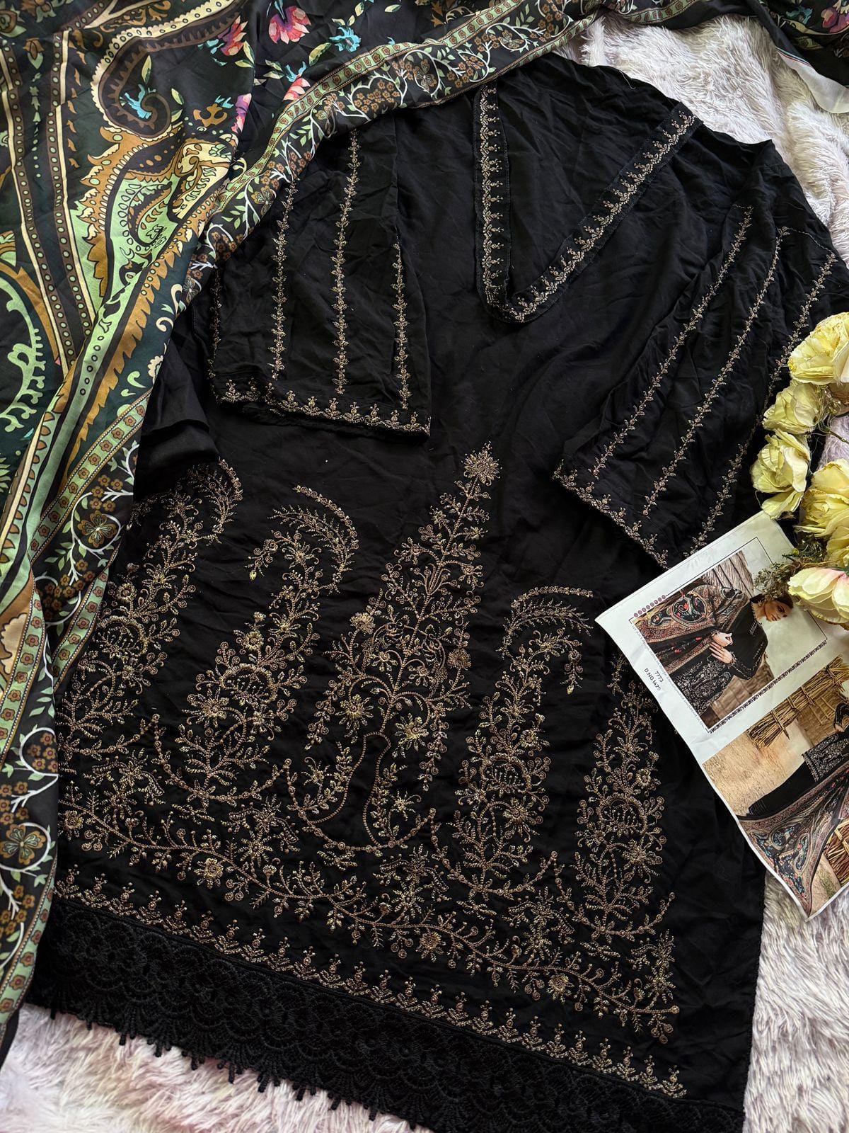 Black Cotton Pakistani Suit with Short Top