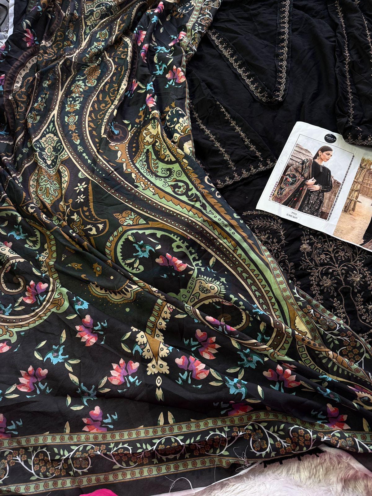 Black Cotton Pakistani Suit with Short Top