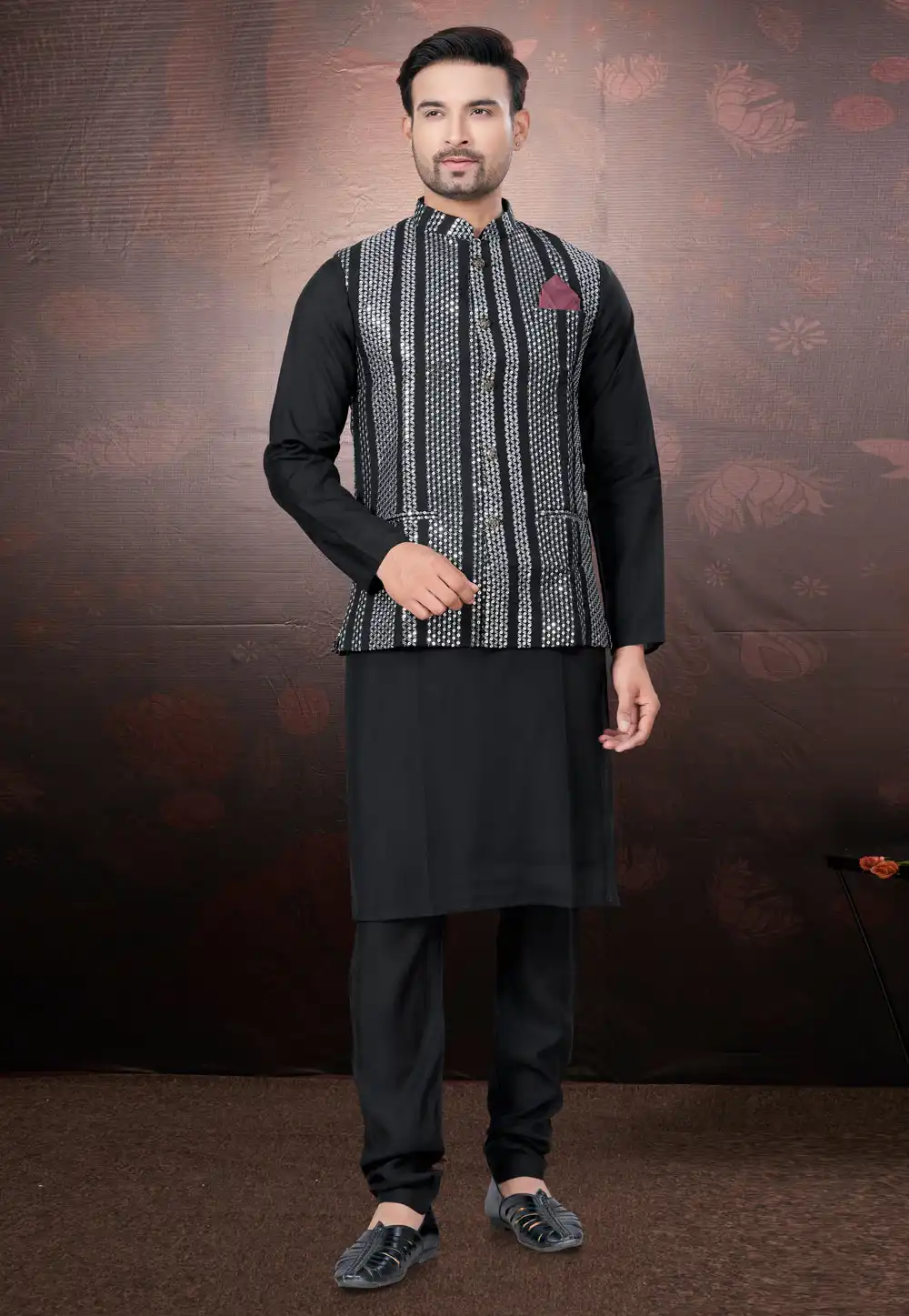 Wedding Wear Kurta With Nehru Jacket For Mens