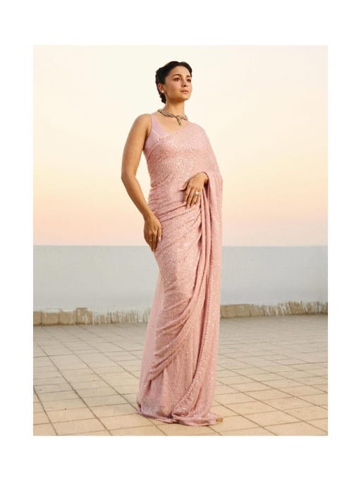 Bollywood Inspired Alia Bhat Baby Pink Sequence Saree
