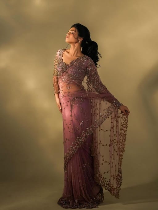 Bollywood Inspired Soft Net Saree with Flower Embroidery