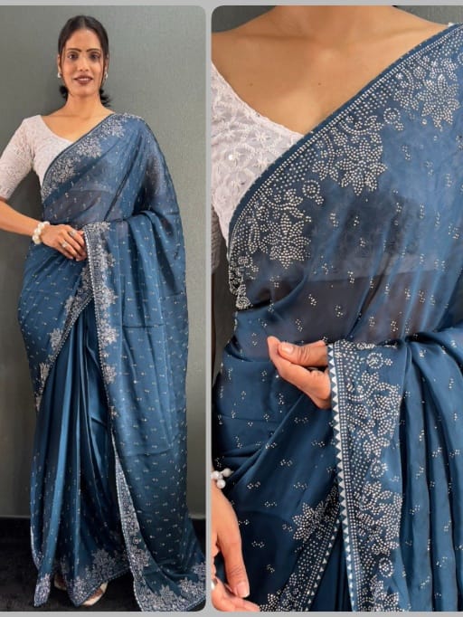 Buy Diamond Hotfix Rangoli Silk Saree