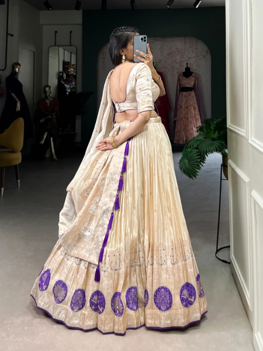 Cream Handwork Lehenga in Shimmer Fabric Bridal & Wedding Collection