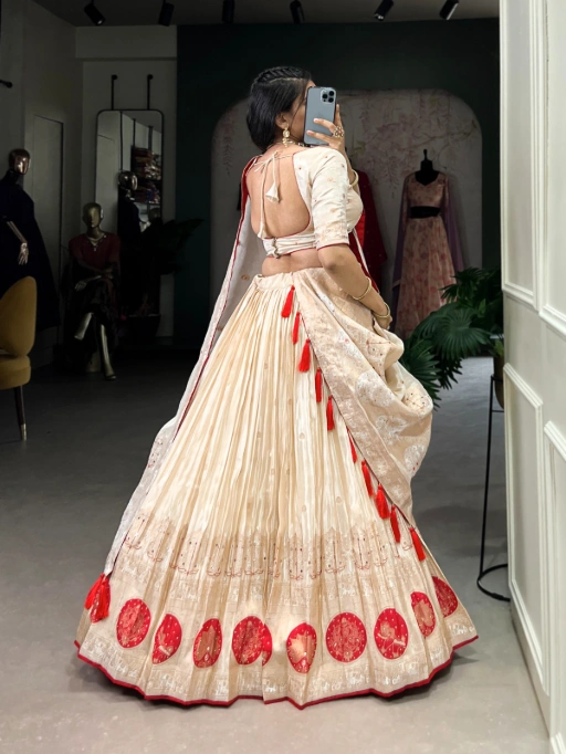Cream Handwork Lehenga in Shimmer Fabric Bridal & Wedding Collection