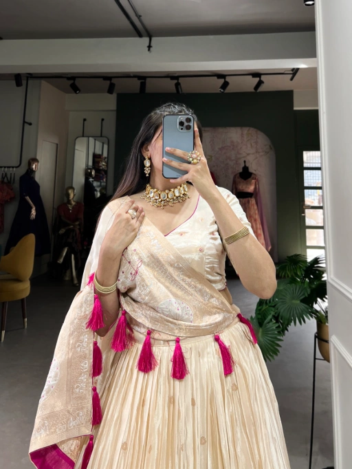 Cream Handwork Lehenga in Shimmer Fabric Bridal & Wedding Collection