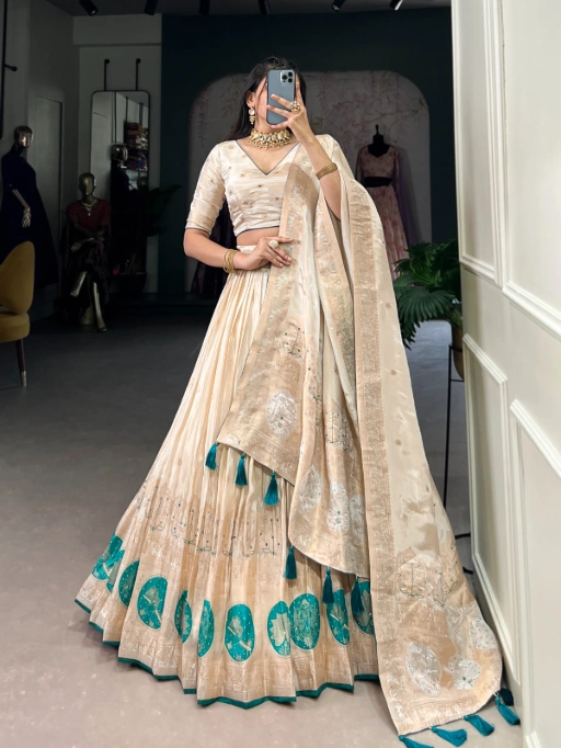 Cream Handwork Lehenga in Shimmer Fabric Bridal & Wedding Collection