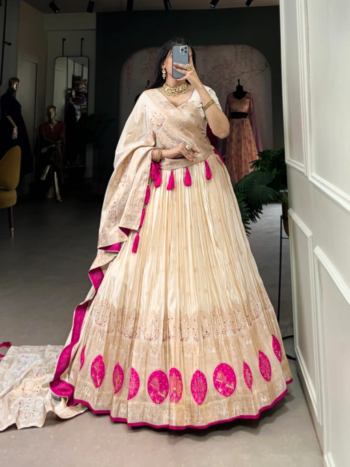Cream Handwork Lehenga in Shimmer Fabric Bridal & Wedding Collection