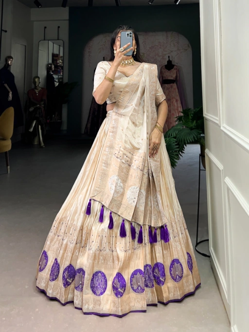 Cream Handwork Lehenga in Shimmer Fabric Bridal & Wedding Collection