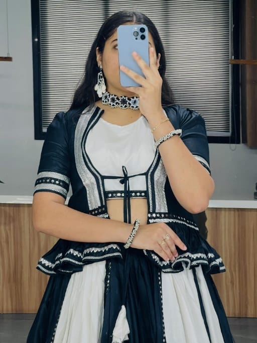 Designer Black And White Cotton Chaniya Choli