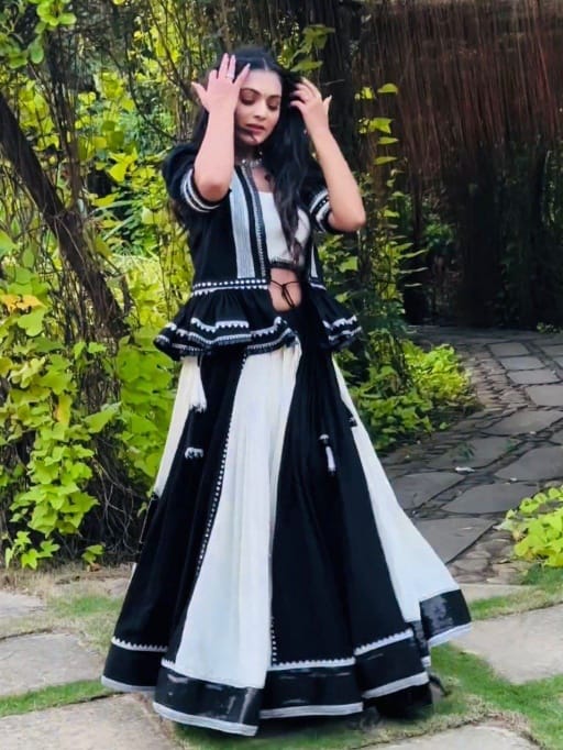 Designer Black And White Cotton Chaniya Choli