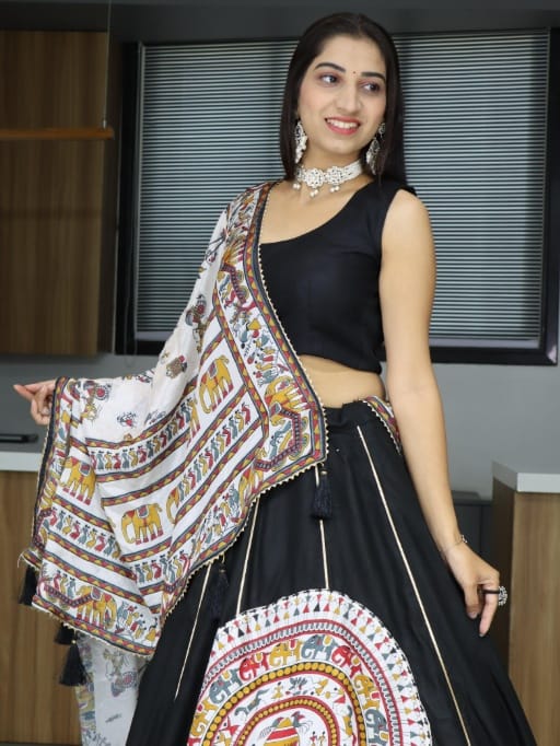 Designer Black Navratri Chaniya Choli With White Dupatta