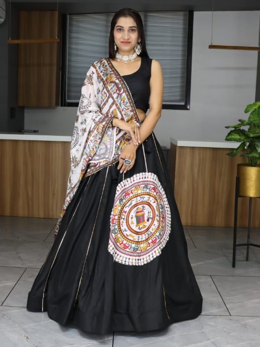 Designer Black Navratri Chaniya Choli With White Dupatta