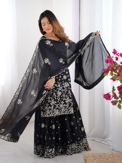 Designer Black Sharara Suit for Wedding
