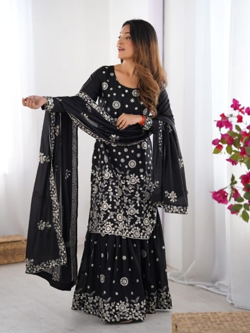 Designer Black Sharara Suit for Wedding