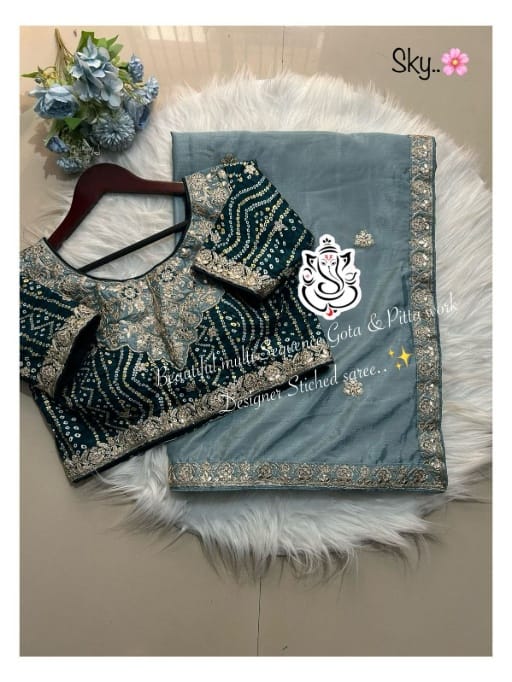 Designer Chinon Saree with Gota & Pitta Embroidery
