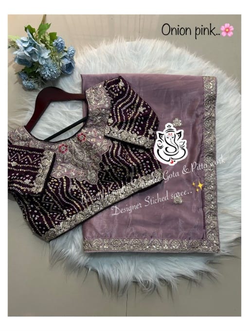 Designer Chinon Saree with Gota & Pitta Embroidery