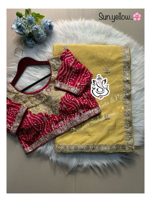 Designer Chinon Saree with Gota & Pitta Embroidery