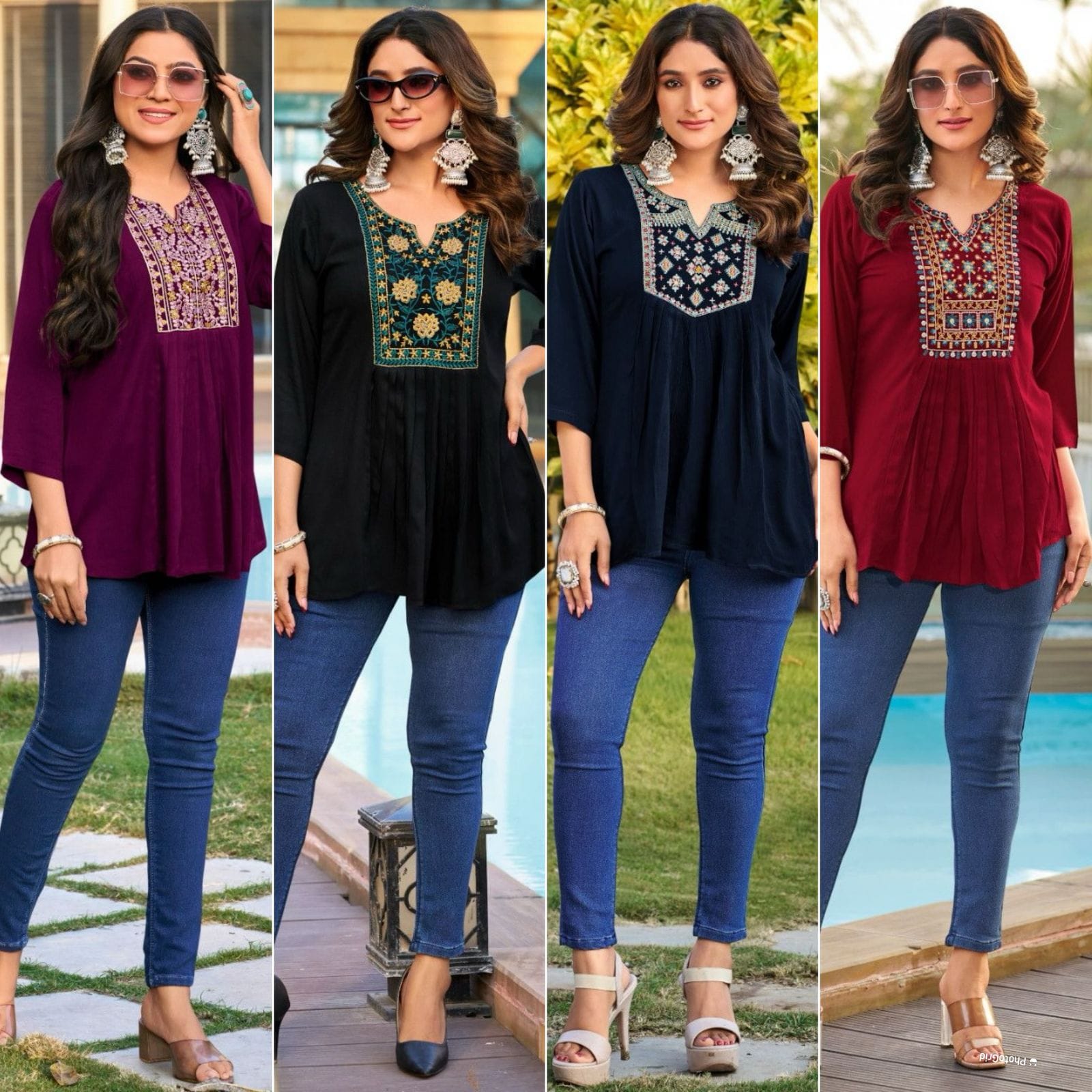 Elegant Short Tops with Embroidery