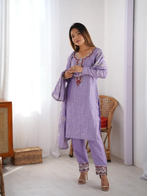 Heavy Embroidery Worked Straight Suit