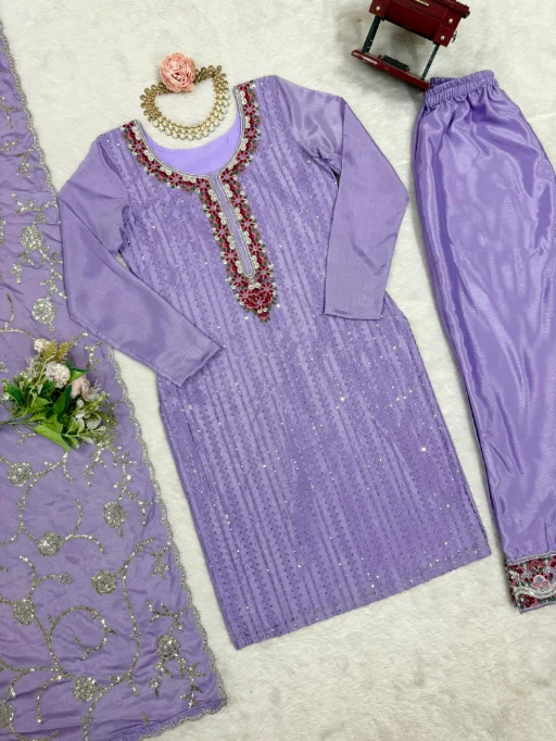 Heavy Embroidery Worked Straight Suit