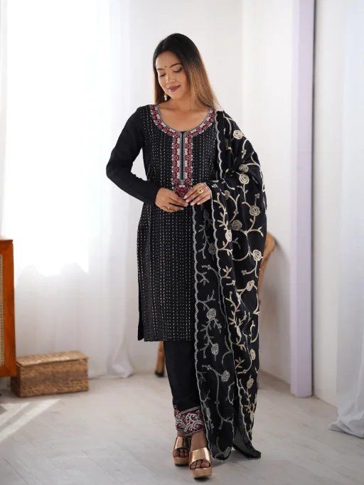 Heavy Embroidery Worked Straight Suit