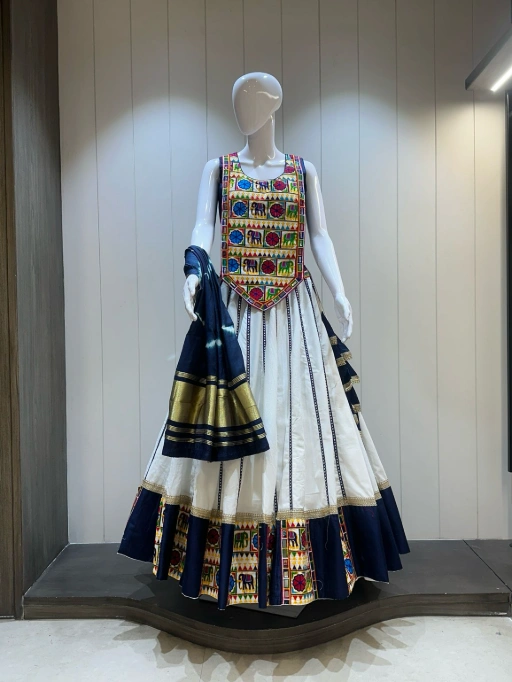 Khadi Cotton Chaniya Choli With Long Gamthi Blouse For Navratri