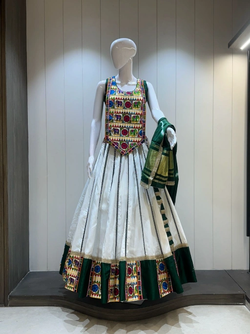 Khadi Cotton Chaniya Choli With Long Gamthi Blouse For Navratri