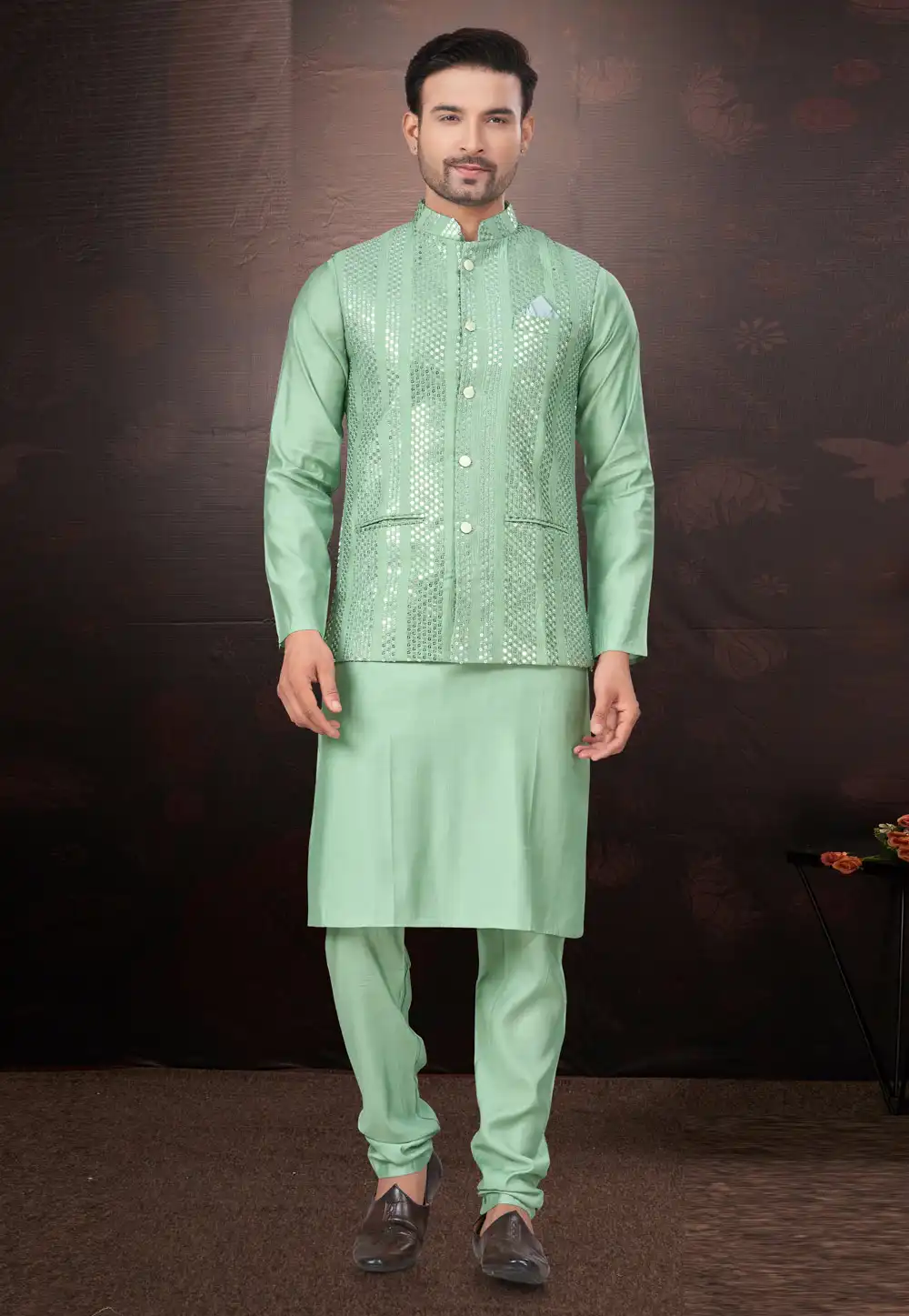 Wedding Wear Kurta With Nehru Jacket For Mens