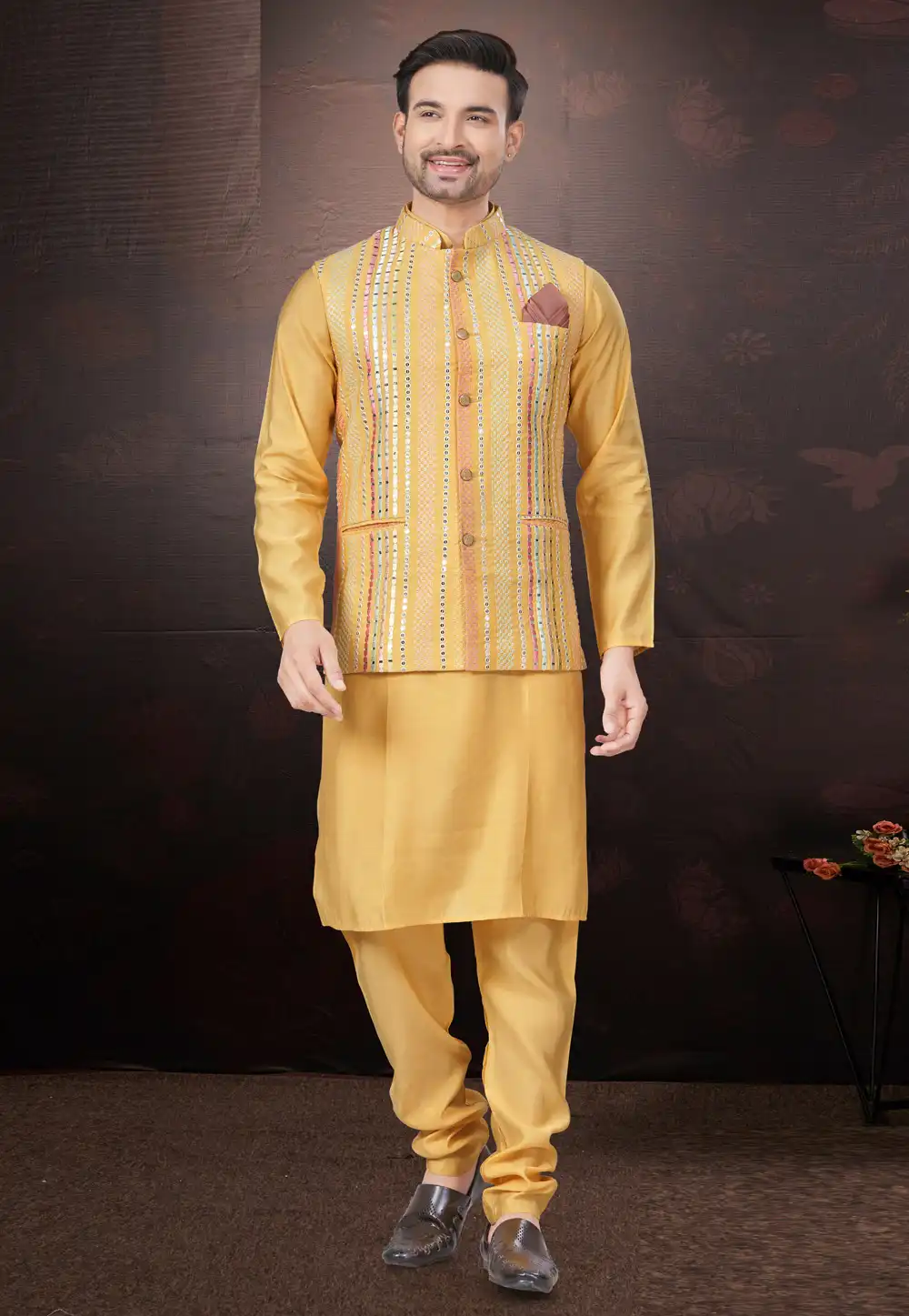 Wedding Wear Kurta With Nehru Jacket For Mens