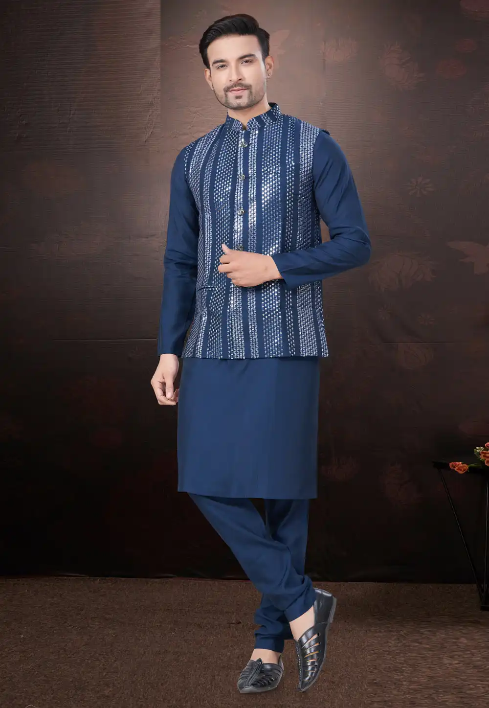 Wedding Wear Kurta With Nehru Jacket For Mens