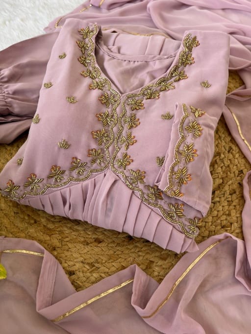 Party Wear Pink Color Handwork Gown with Dupatta