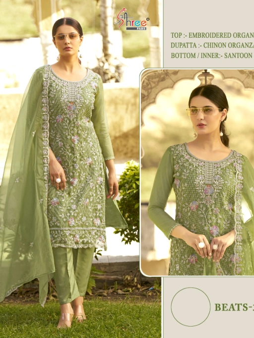 Pastel Color Organza Pakistani Suit with Beads Work