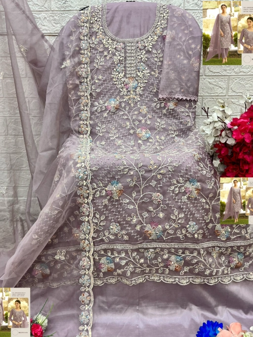 Pastel Color Organza Pakistani Suit with Beads Work