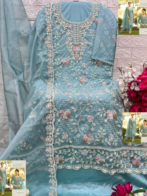 Pastel Color Organza Pakistani Suit with Beads Work