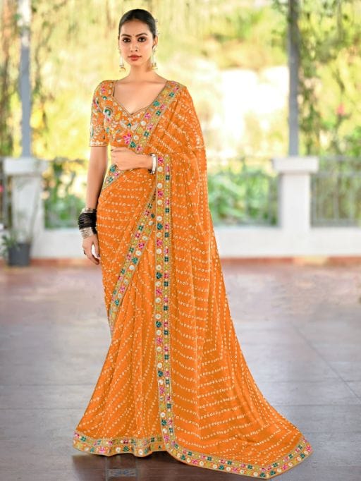 Pastel Color Saree with Multi-Color Embroidery Blouse