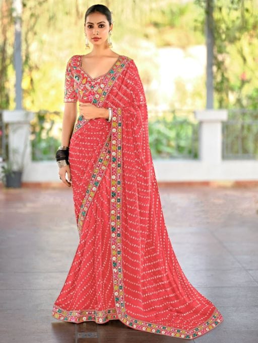 Pastel Color Saree with Multi-Color Embroidery Blouse