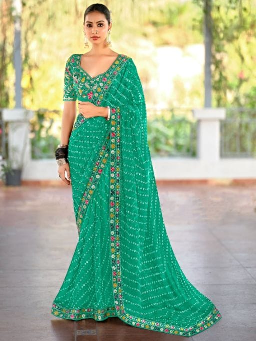 Pastel Color Saree with Multi-Color Embroidery Blouse
