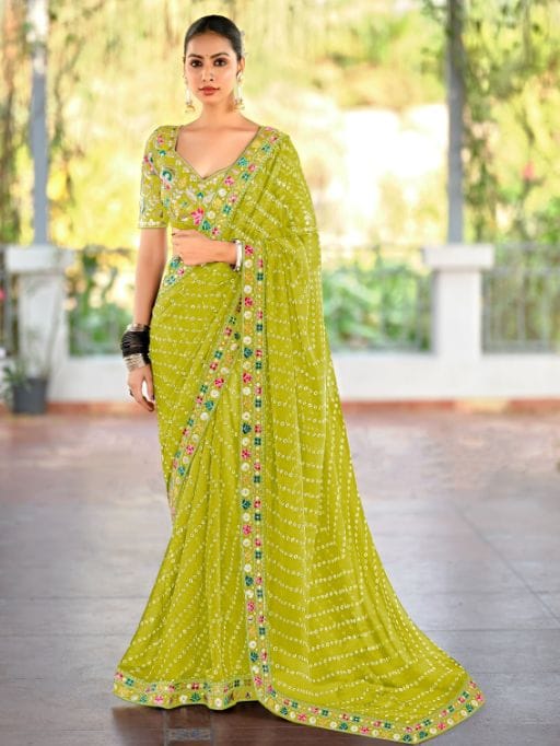 Pastel Color Saree with Multi-Color Embroidery Blouse