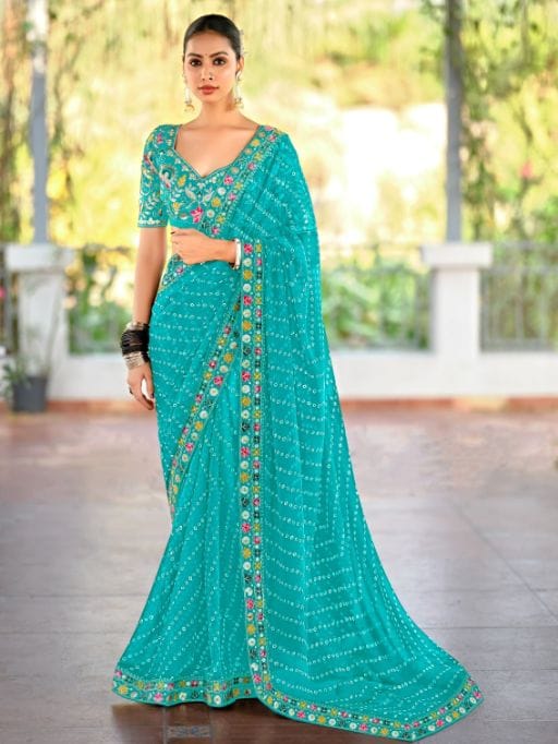 Pastel Color Saree with Multi-Color Embroidery Blouse