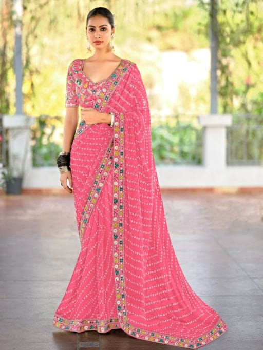 Pastel Color Saree with Multi-Color Embroidery Blouse