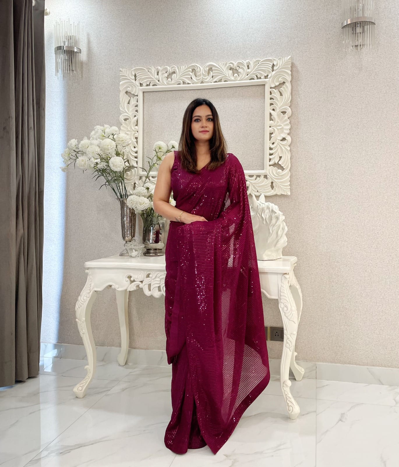 Premium Georgette Sarees with Sequin Work