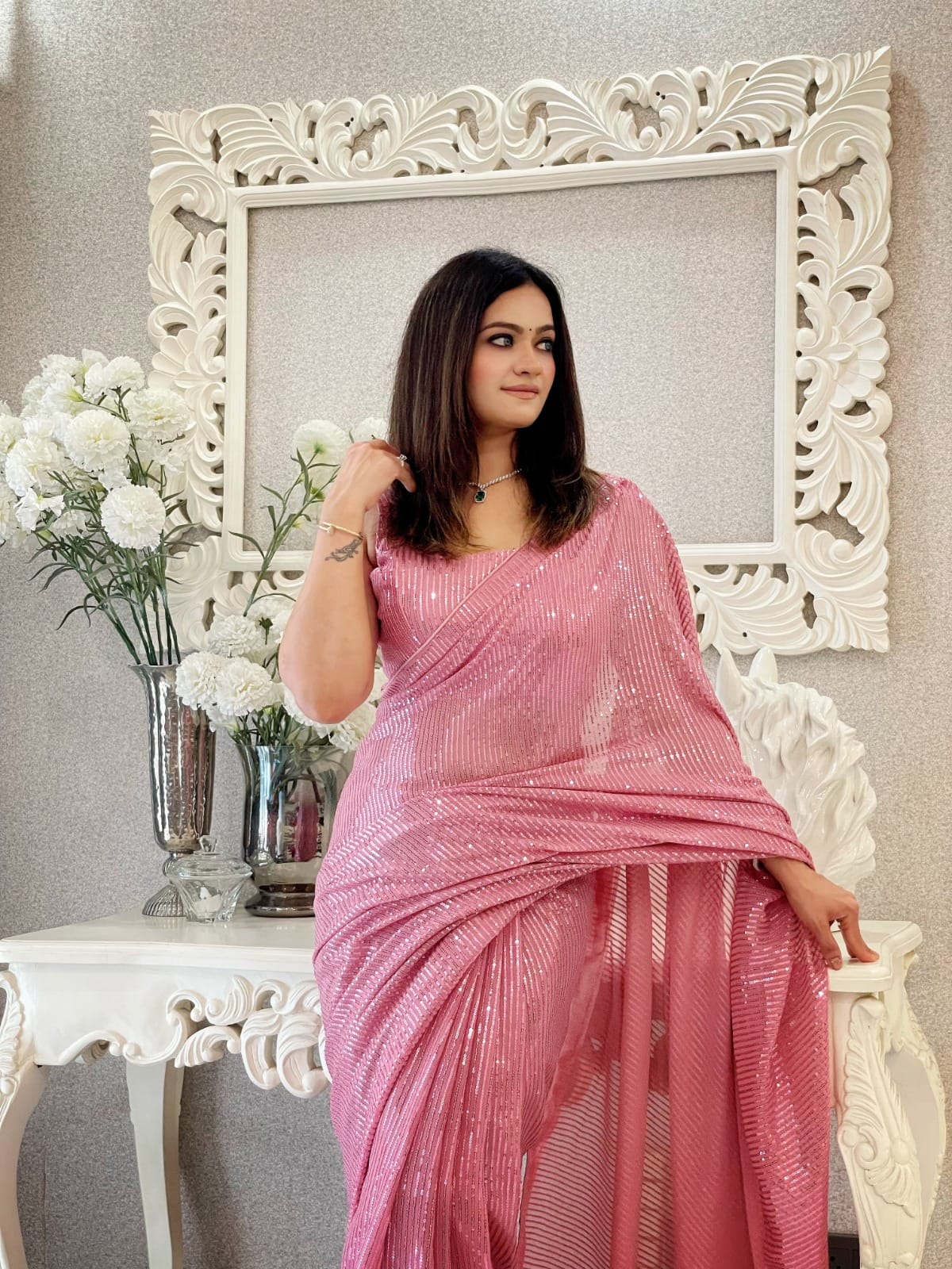 Premium Georgette Sarees with Sequin Work